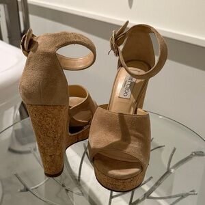 Jimmy Choo Beige Suede Platform Sandals